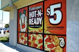 Storefront Window Graphics for Little Casesars Pizza Shop by Captivating signs